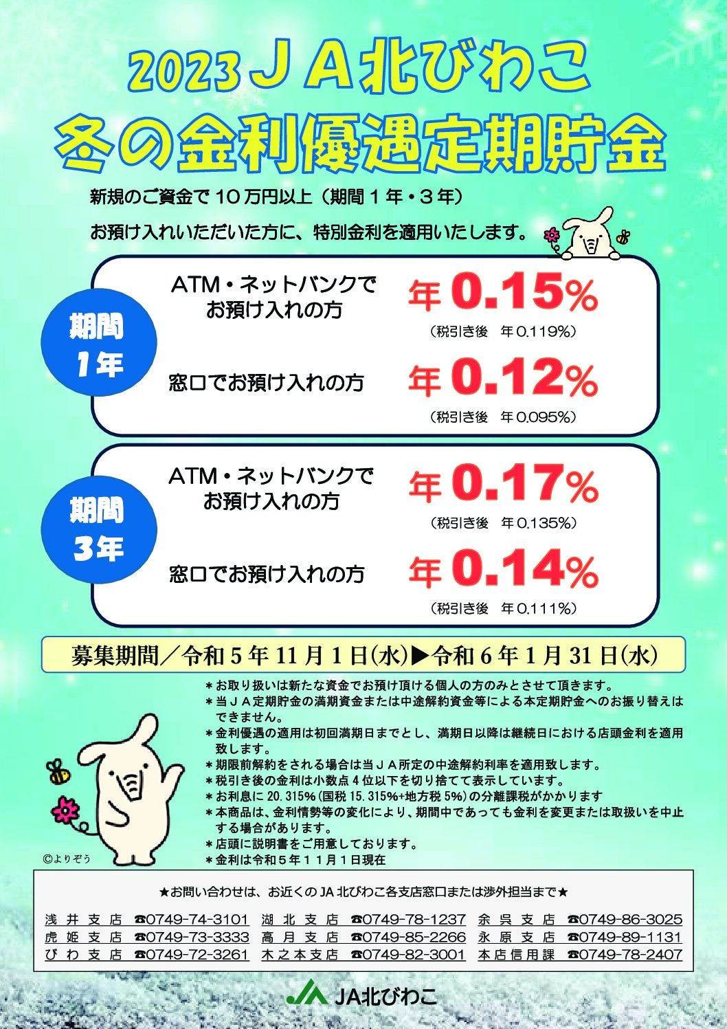 2023JA北びわこ 冬の金利優遇定期貯金
