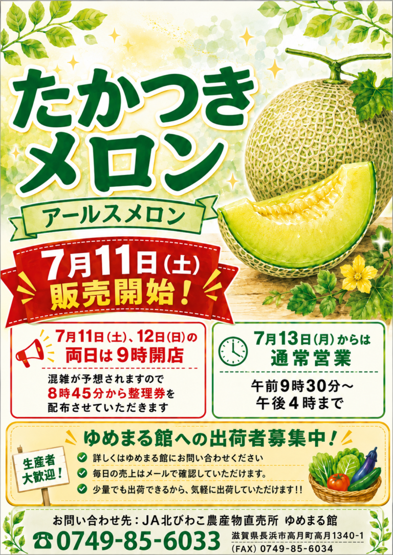たかつきメロン 7/11(土)より販売します！